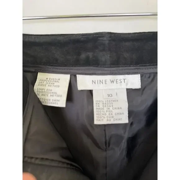Nine West 100% Suede Leather Pants Size 10 Vintage Black High Waist Straight - Picture 4 of 9